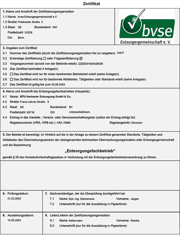 EFB-Zertifikat zum download